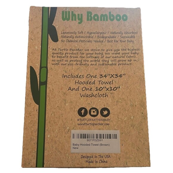 Turtle Panther Baby Bamboo Hooded Towel Set Natural Bath Towel Washcloth New - Picture 2 of 4